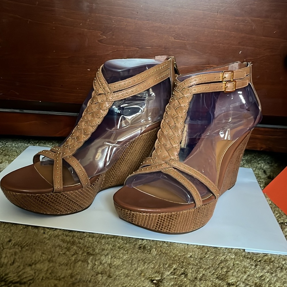 Lauren Ralph Lauren NBW Brown Studded Wedge Heels